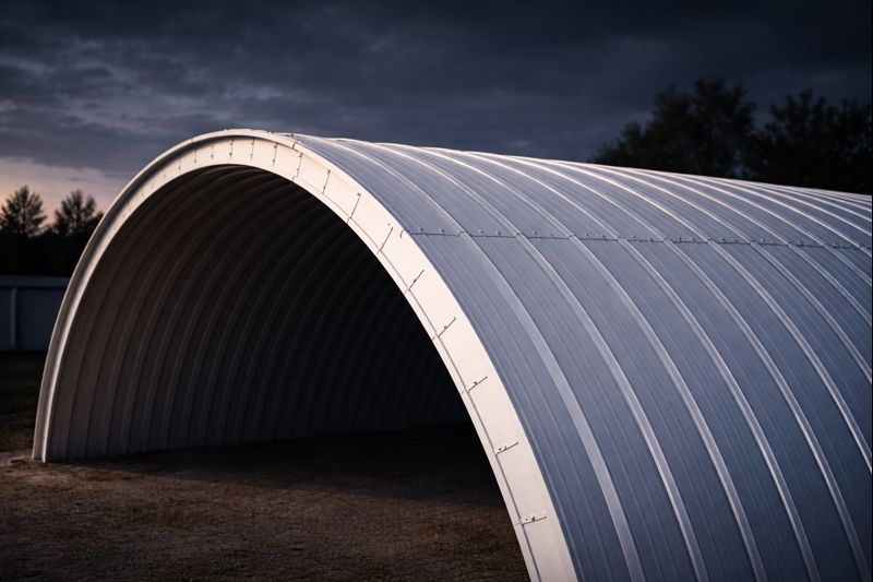 Арочная кровля: общий вид объекта и линия стыков панелей